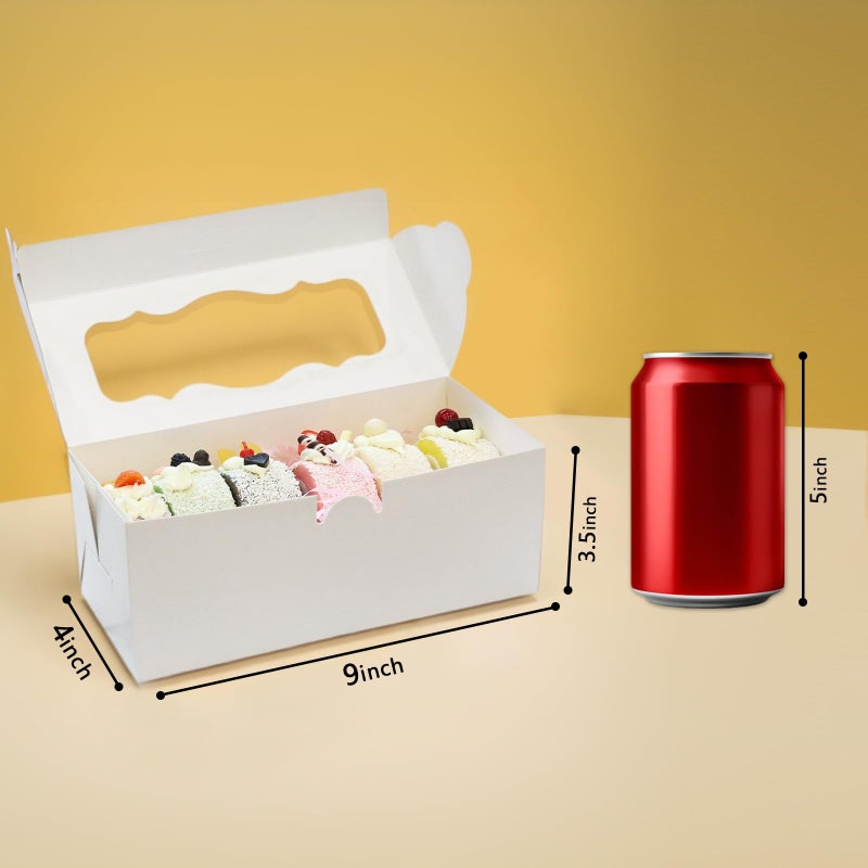 Aumodizzy 30pcs 9x4x3.5 Inch Cookie Boxes White Bakery Boxes with Window, Loaf Cake Boxes for Roll Cakes, Desserts, Muffins, Donuts, Candies and Pastries(9 Inch) - Image 3